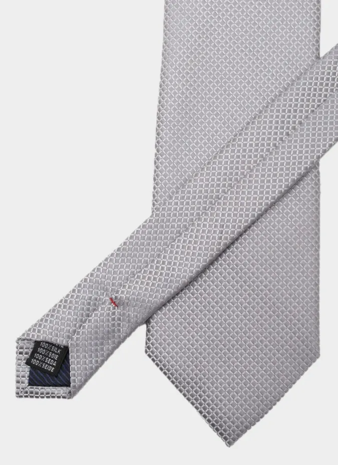 Grey False Plaid Silk Tie| JOHN TWEED
