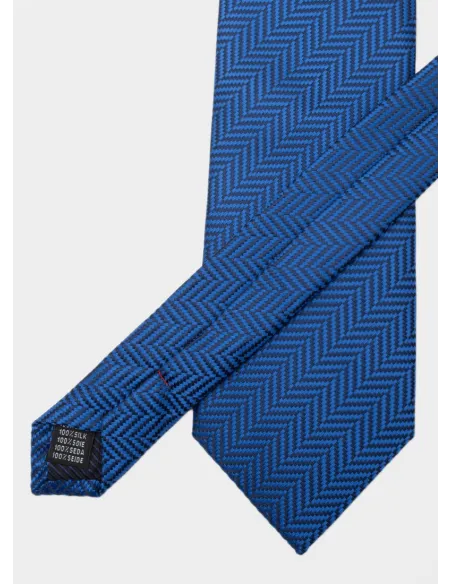 Indigo Blue Herringbone Silk Tie| JOHN TWEED