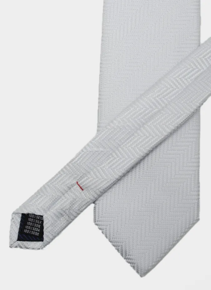 Grey Herringbone Silk Tie| JOHN TWEED