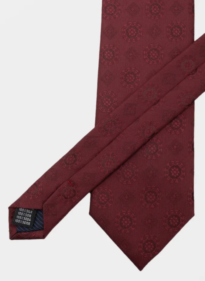 Burgundy Pattern Silk Tie| JOHN TWEED