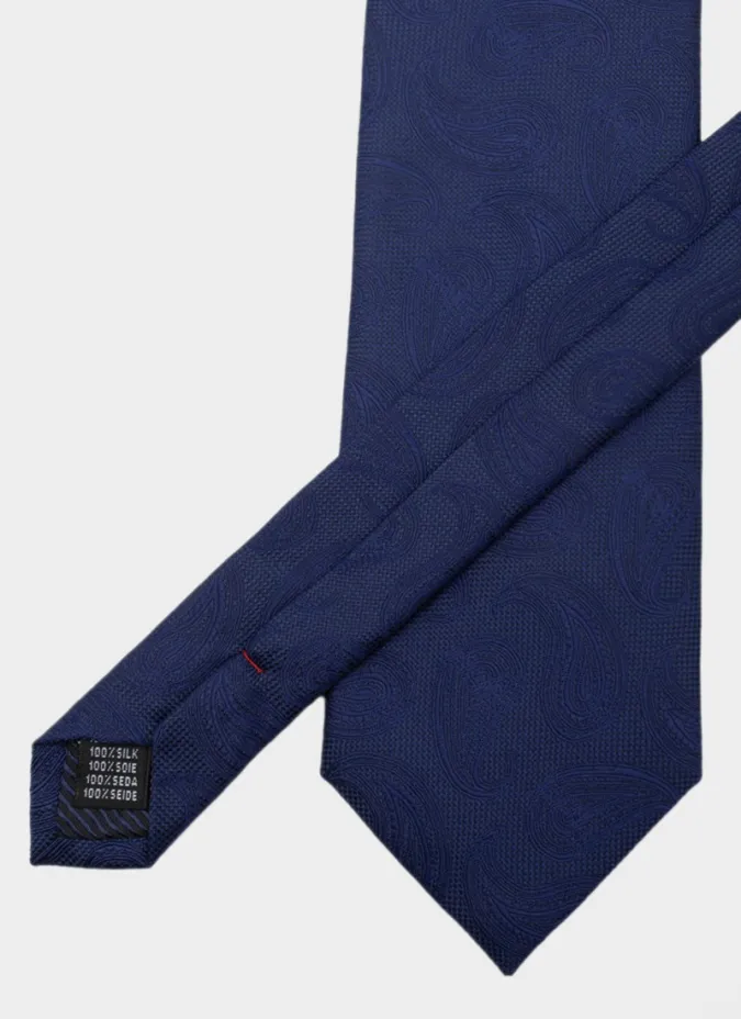 Navy Blue Silk Tie with Cornucopia| JOHN TWEED
