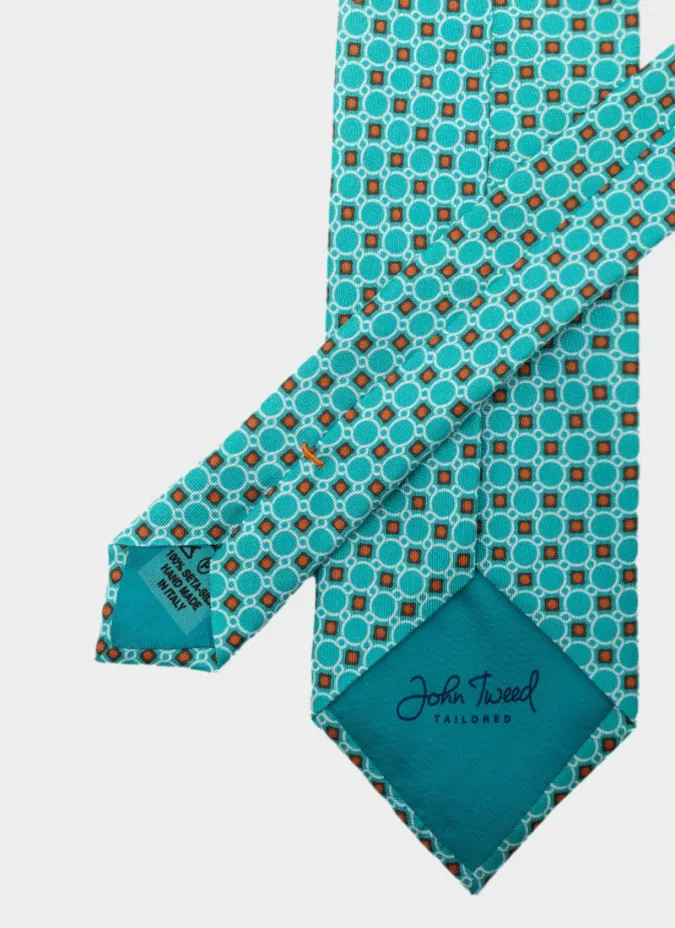 Corbata de Seda Azul Claro con Lunares naranja| JOHN TWEED