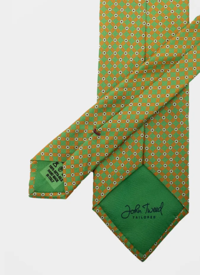 Corbata de Seda Verde con Dibujo Naranja| JOHN TWEED