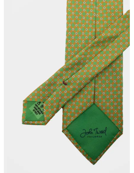 Corbata de Seda Verde con Dibujo Naranja| JOHN TWEED