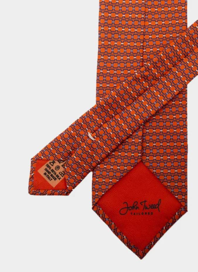 Orange and Blue Pattern Tie| JOHN TWEED