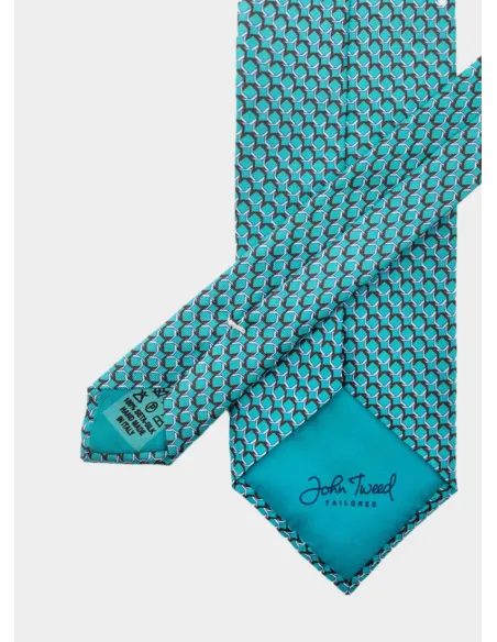 Corbata de Seda Azul Turquesa y Marrón| JOHN TWEED
