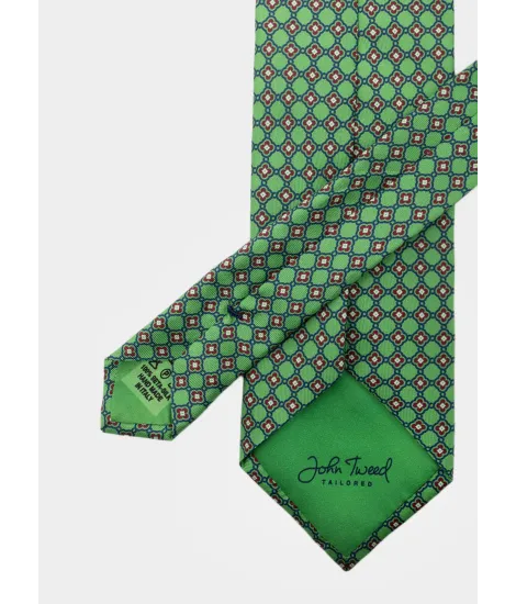 Corbata de Seda Verde con Flor Burdeos| JOHN TWEED 2