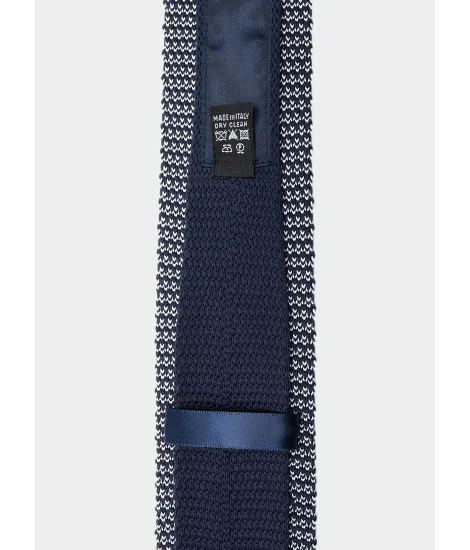 Blue and White Pattern Silk Knit Tie| JOHN TWEED 2