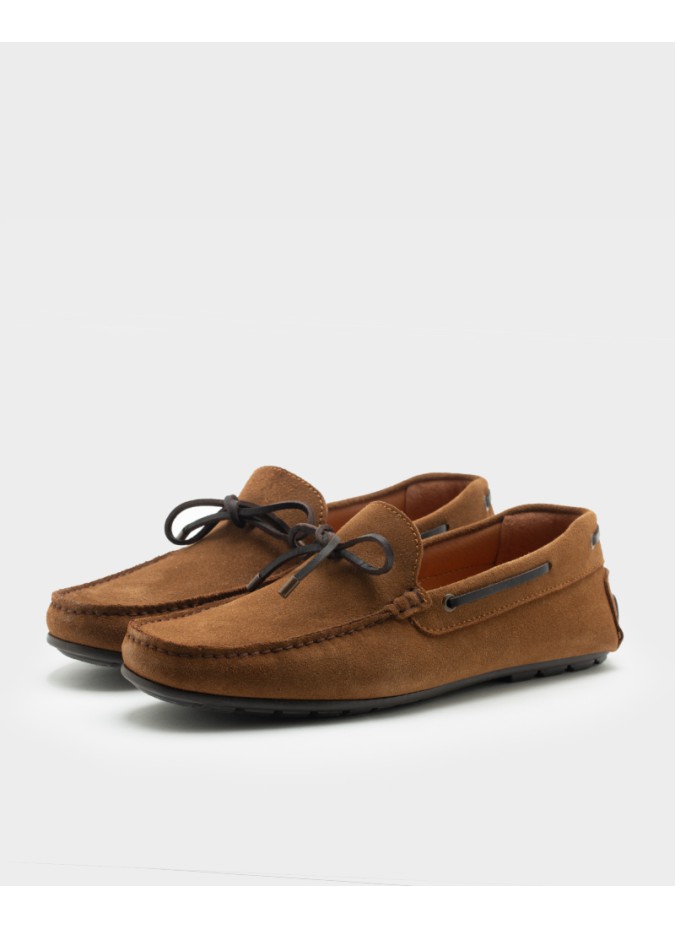 Camel Suede Driver Shoe with Laces