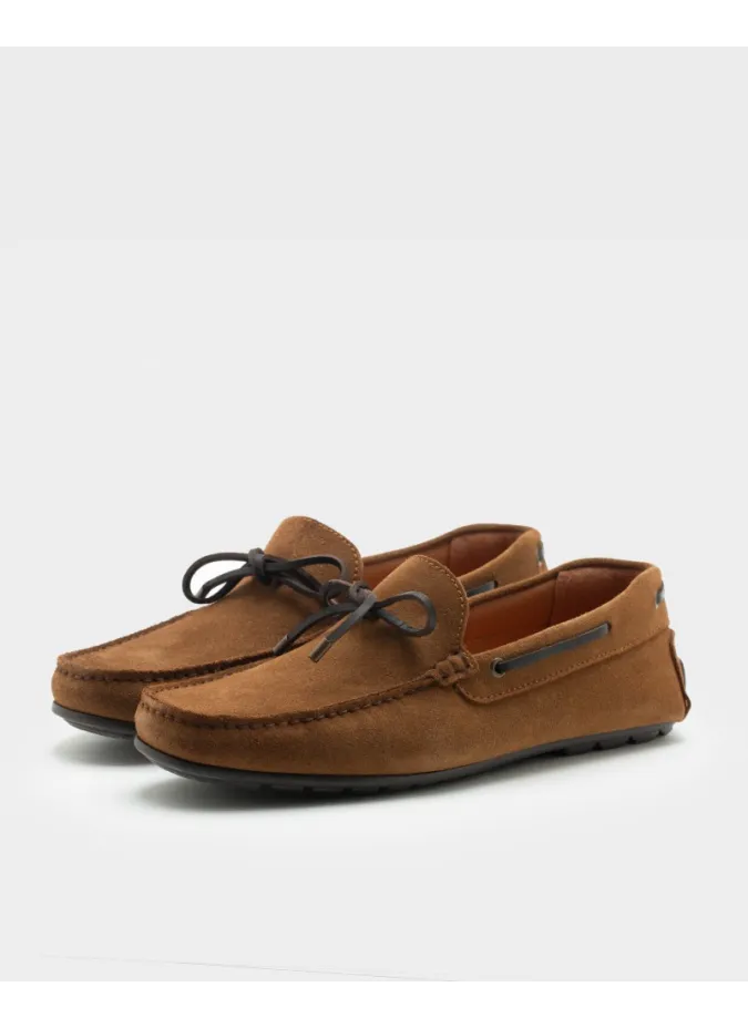 BROWN LEATHER DRIVER SHOE WITH STUD | JOHN TWEED TAILORED