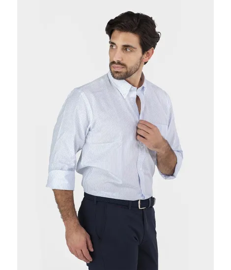 Blue Stripe Cotton Oxford Shirt | Classic Men's Shirts | JOHN TWEED