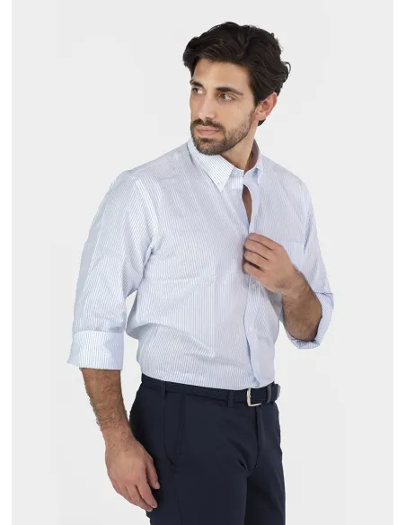 Camisa Oxford Risca Azul | JOHN TWEED TAILORED