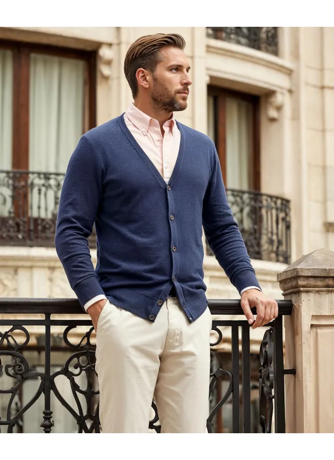 Cardigan Azul Algodão | John Tweed Tailored