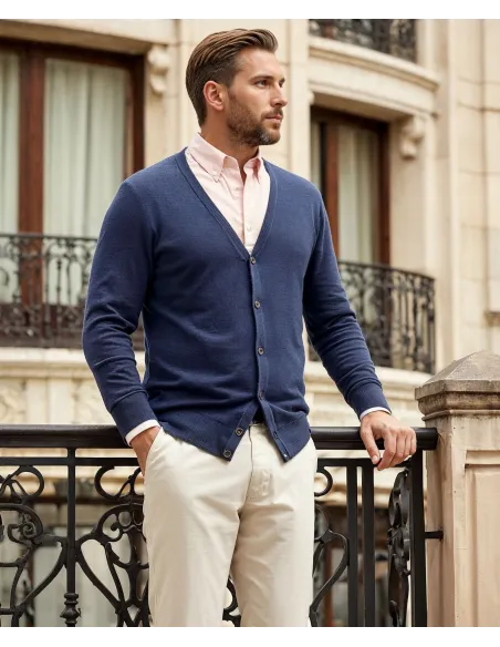 Cardigan Azul Algodão | John Tweed Tailored