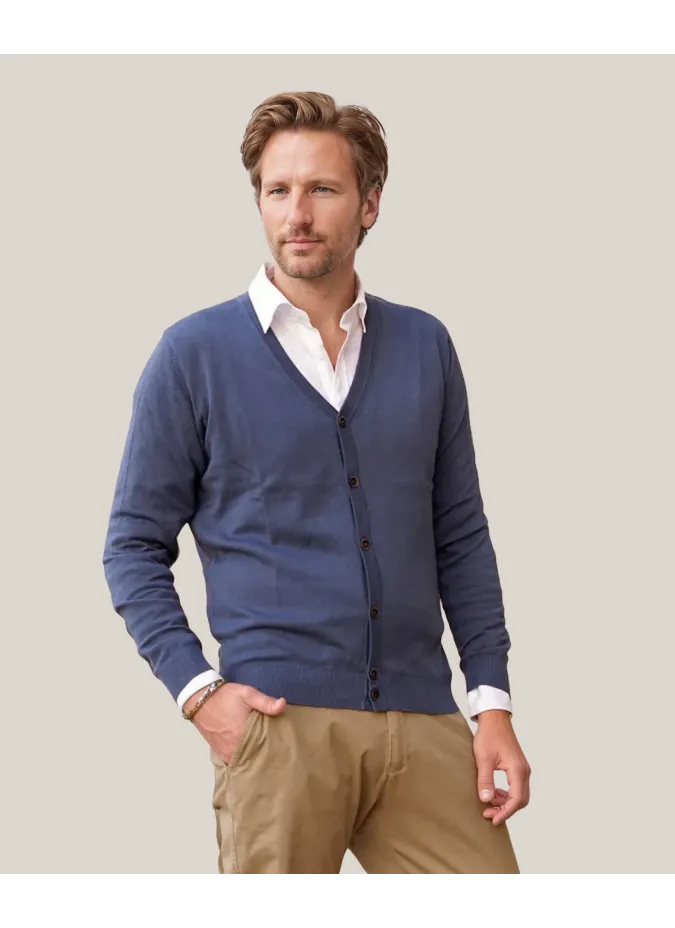 Cardigan Marinho Algodão | John Tweed Tailored