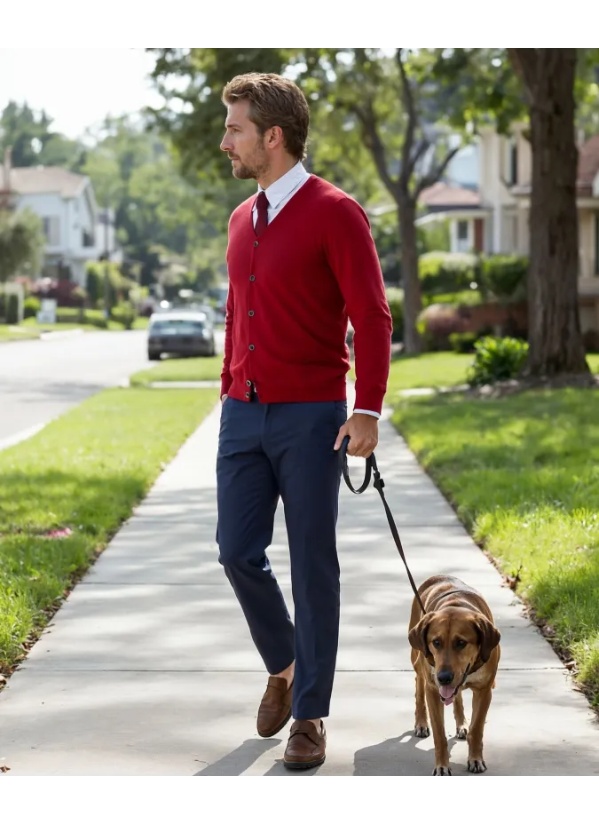 RED COTTON CARDIGAN | JOHN TWEED TAILORED