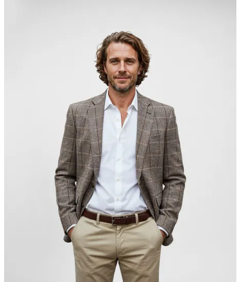 Blazer Espiga Gris con Cuadros| JOHN TWEED