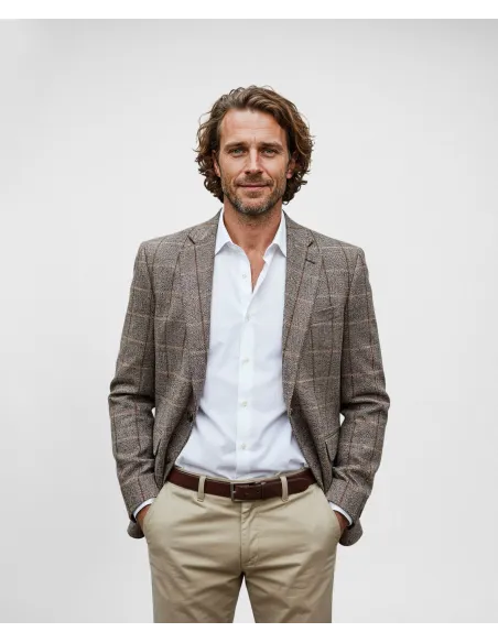 Blazer Espiga Gris con Cuadros| JOHN TWEED