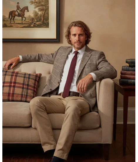 Grey Herringbone Checked Blazer| JOHN TWEED TAILORED 2