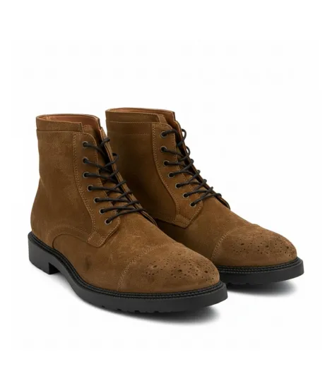 Camel Suede Boot with Brogue Detailing| JOHN TWEED TAILORED 2