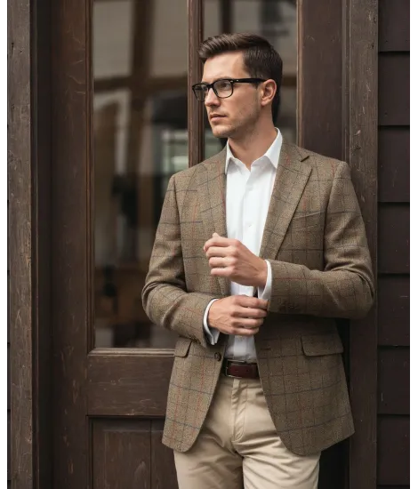 Americana Espiga Marrón con Ventana| JOHN TWEED 2