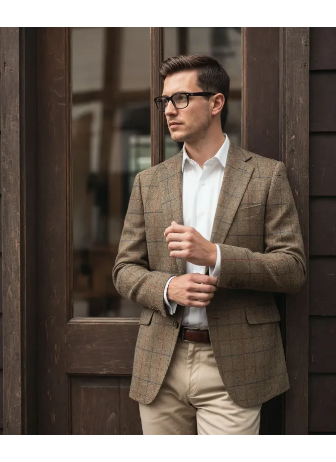 Americana Espiga Marrón con Ventana| JOHN TWEED