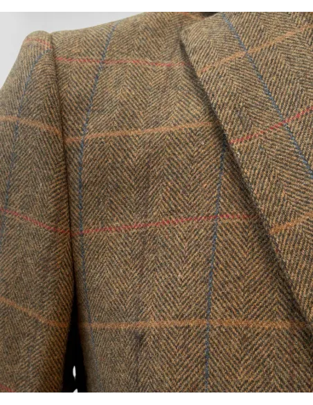 Brown Herringbone Blazer with Windowpane Pattern| JOHN TWEED TAILORED
