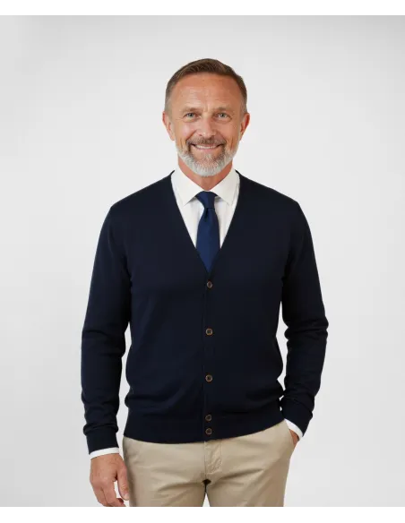 Cardigan de Algodón y Cachemire Azul Marino| JOHN TWEED