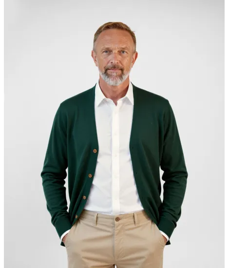 Green Cotton and Cashmere Cardigan| JOHN TWEED TAILORED