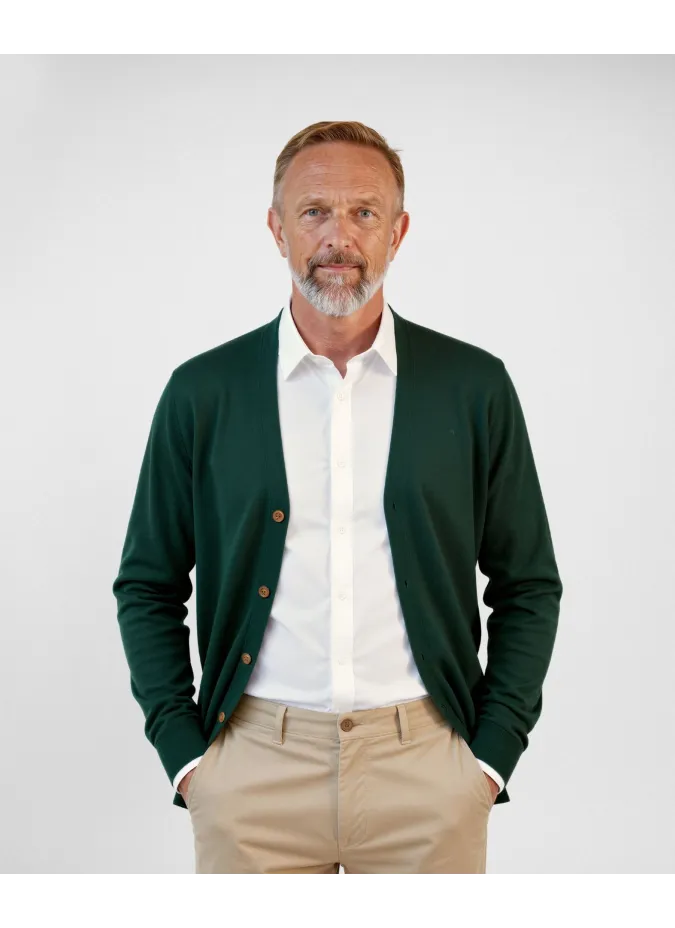 Green Cotton and Cashmere Cardigan| JOHN TWEED TAILORED