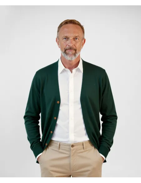 Green Cotton and Cashmere Cardigan| JOHN TWEED TAILORED
