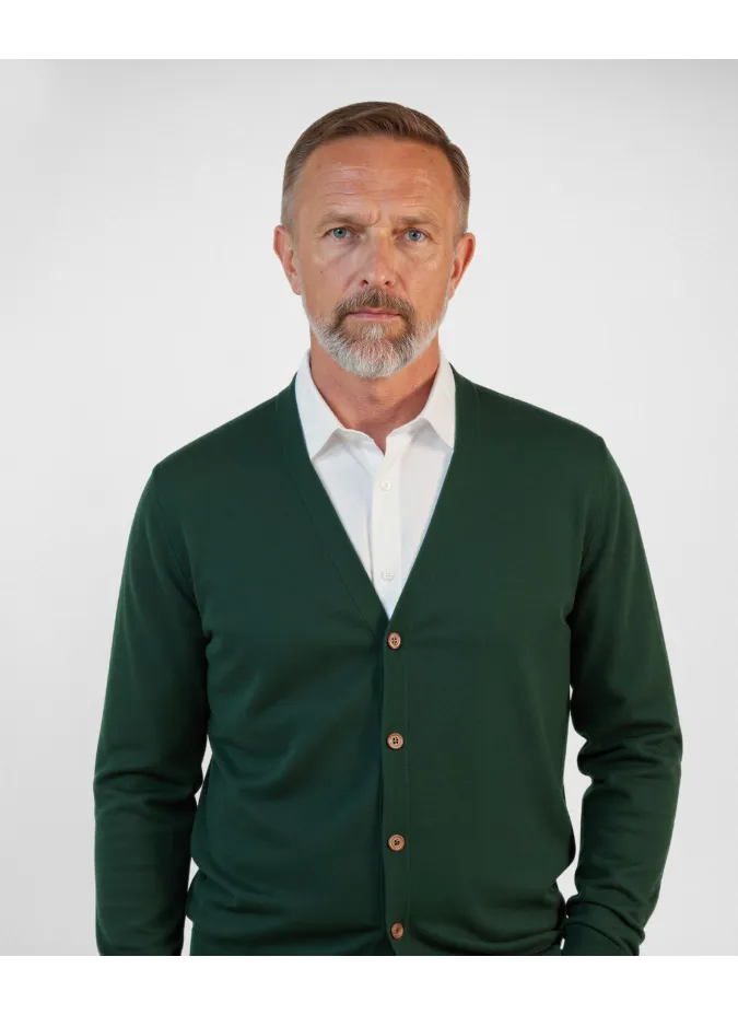 Green Cotton and Cashmere Cardigan| JOHN TWEED TAILORED
