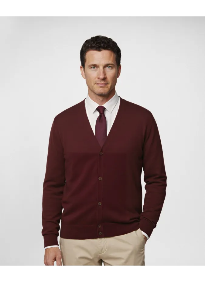 Cardigan de Algodón y Cachemire Burdeos| JOHN TWEED