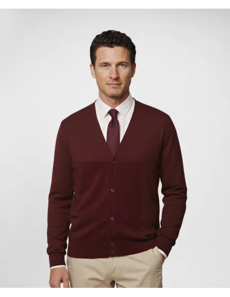 Cardigan de Algodón y Cachemire Burdeos| JOHN TWEED