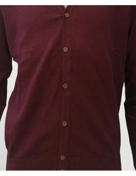 Burgundy Cotton and Cashmere Cardigan| JOHN TWEED TAILORED
