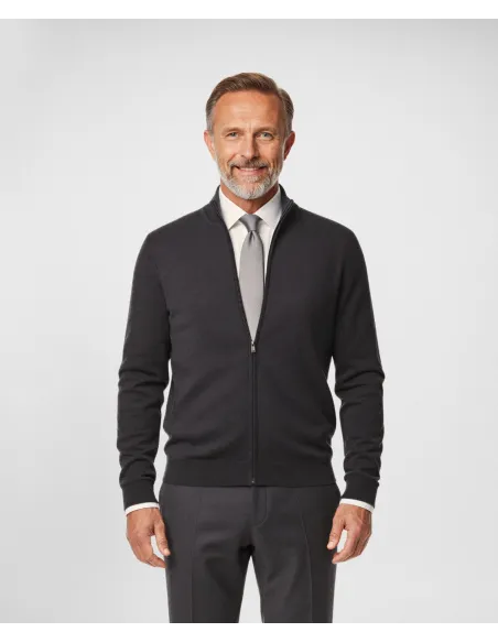Charcoal Grey Cotton and Cashmere Zip Sweater| JOHN TWEED TAILORED