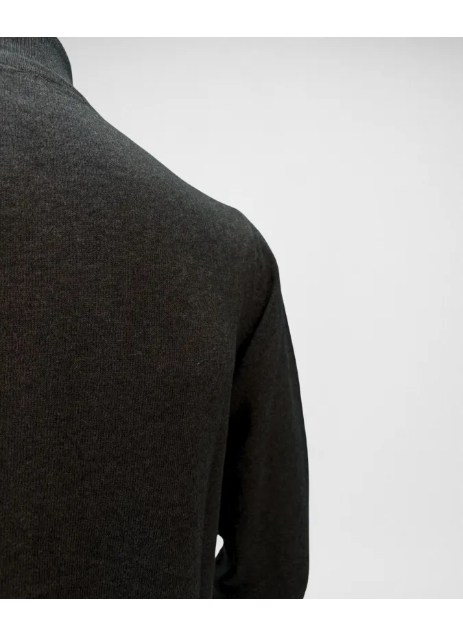 Charcoal Grey Cotton and Cashmere Zip Sweater| JOHN TWEED TAILORED