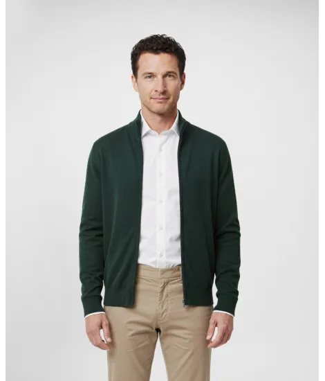 Green Cotton and Cashmere Zip Sweater| JOHN TWEED TAILORED