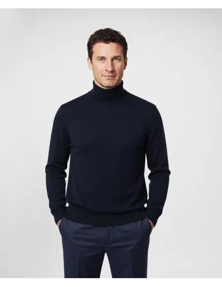 Navy Blue Cotton and Cashmere Turtleneck Knit| JOHN TWEED TAILORED