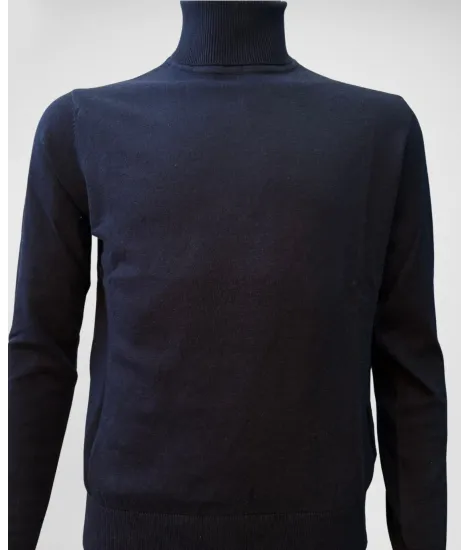 Navy Blue Cotton and Cashmere Turtleneck Knit| JOHN TWEED TAILORED 2