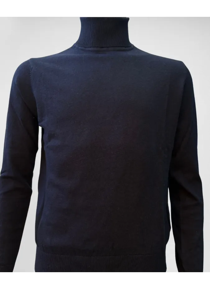 Jersey de Cuello Alto de Algodón y Cachemir Azul Marino| JOHN TWEED