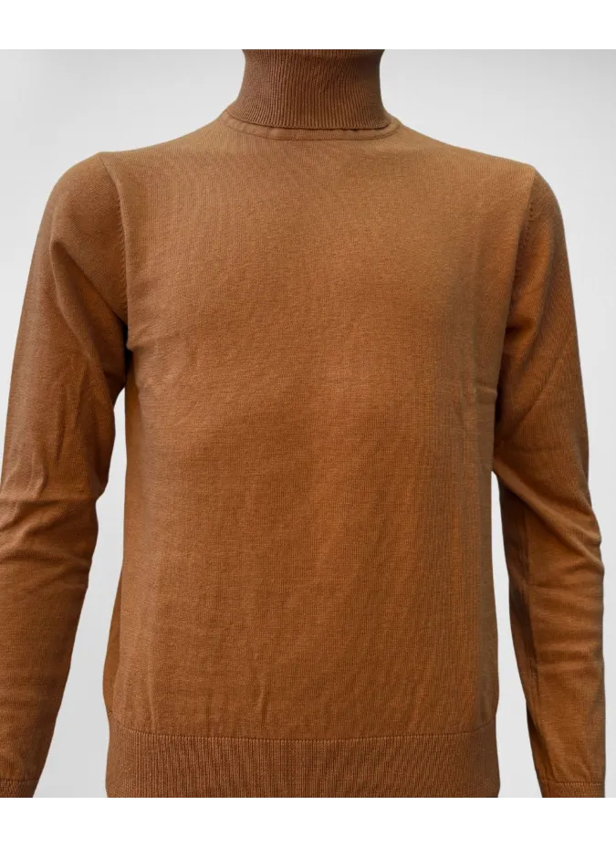 Jersey de Cuello Alto de Algodón y Cachemir Camel| JOHN TWEED