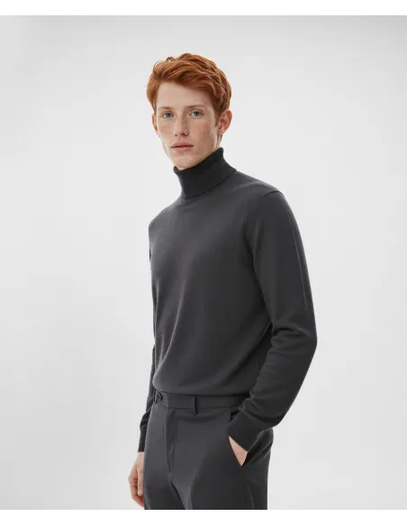 Grey Cotton and Cashmere Turtleneck Knit| JOHN TWEED TAILORED