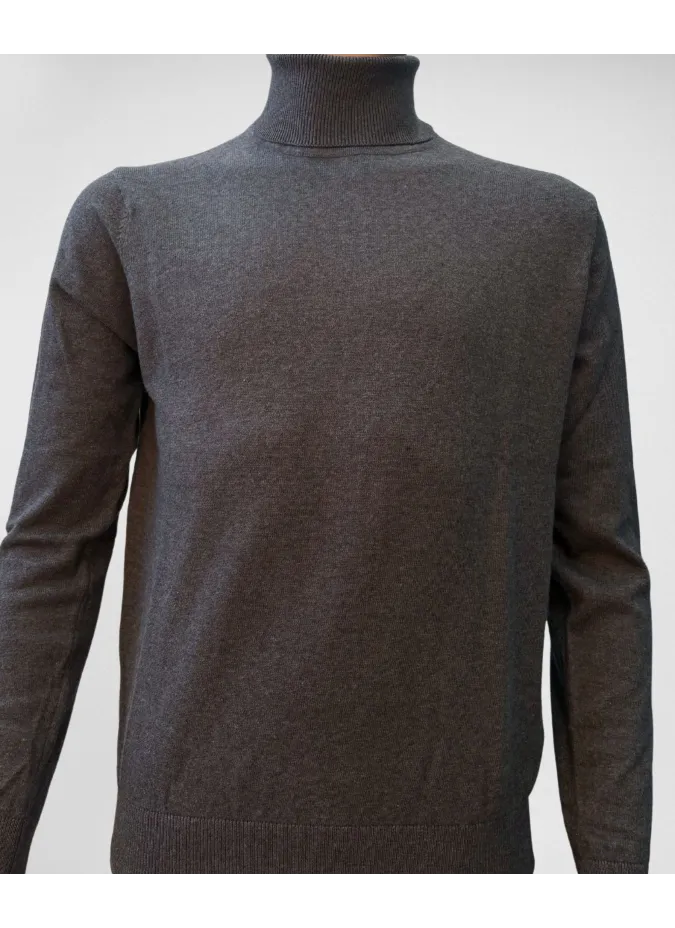 Grey Cotton and Cashmere Turtleneck Knit| JOHN TWEED TAILORED