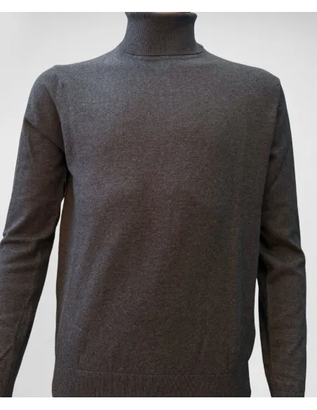 Grey Cotton and Cashmere Turtleneck Knit| JOHN TWEED TAILORED