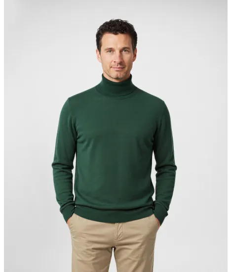 Jersey de Cuello Alto de Algodón y Cachemir Verde| JOHN TWEED