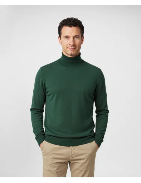 Green Cotton and Cashmere Turtleneck Knit| JOHN TWEED TAILORED