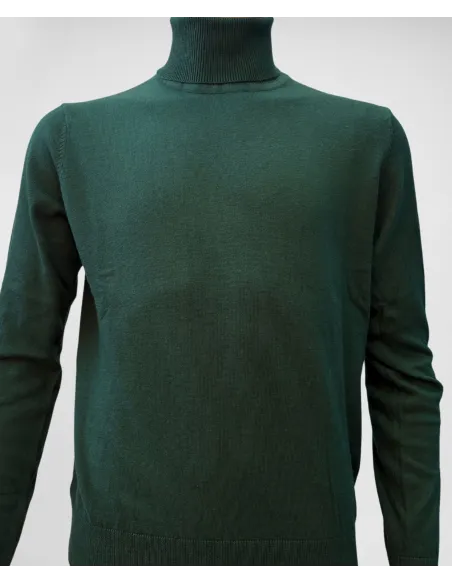 Jersey de Cuello Alto de Algodón y Cachemir Verde| JOHN TWEED