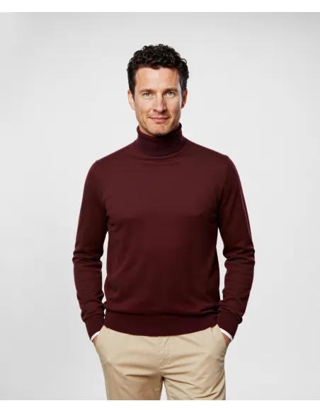 Burgundy Cotton and Cashmere Turtleneck Knit| JOHN TWEED TAILORED