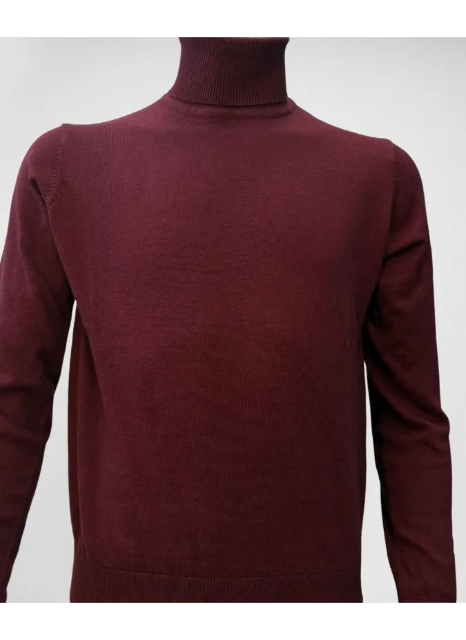 Burgundy Cotton and Cashmere Turtleneck Knit| JOHN TWEED TAILORED